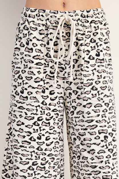 Easel Animal Print Terry Knit Pants Natural