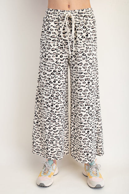 Easel Animal Print Terry Knit Pants Natural