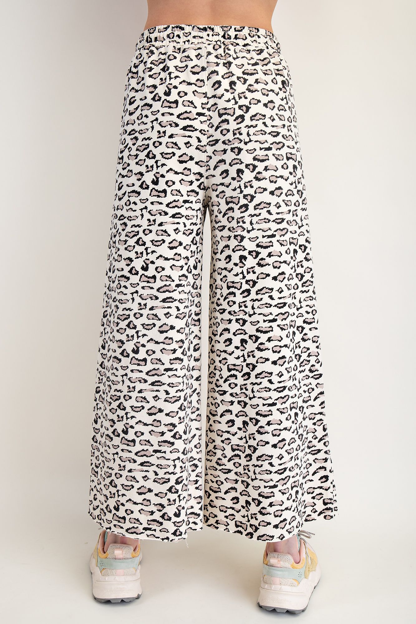 Easel Animal Print Terry Knit Pants Natural