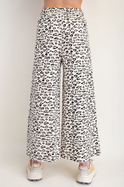 Easel Animal Print Terry Knit Pants Natural