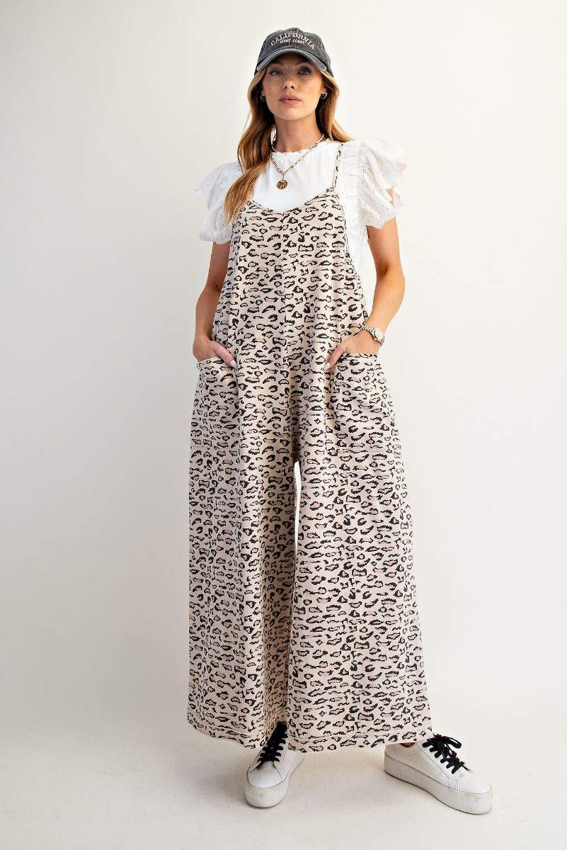EASEL Animal Print Jumpsuit Khaki