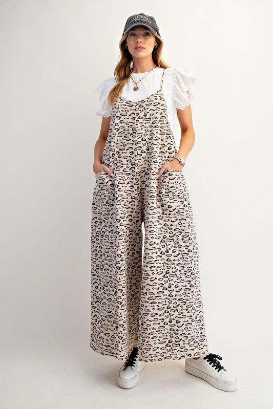 EASEL Animal Print Jumpsuit Khaki