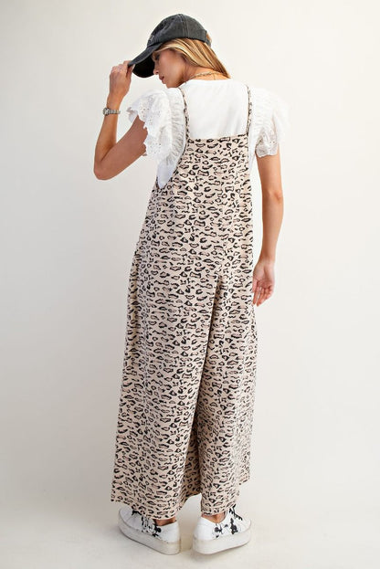 EASEL Animal Print Jumpsuit Khaki