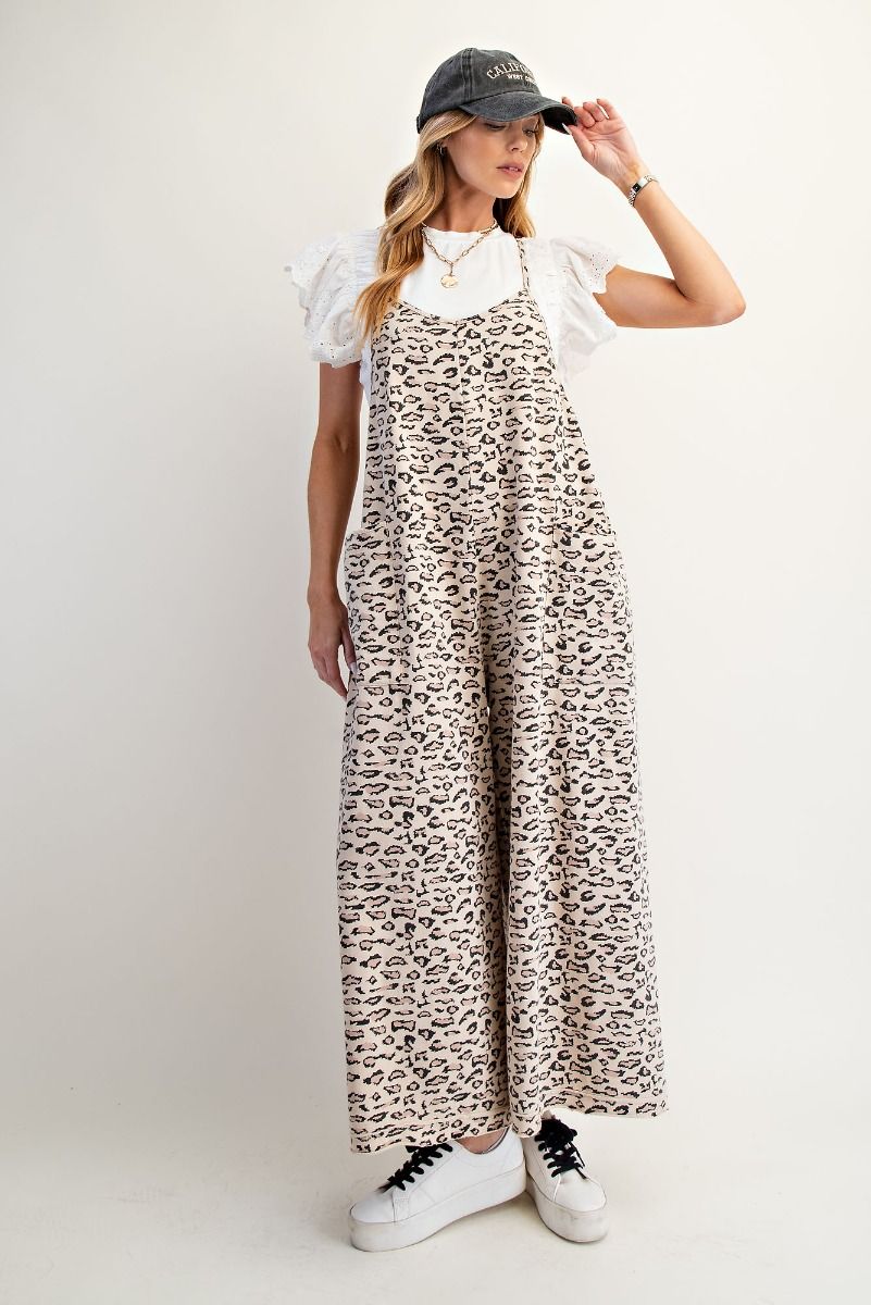 EASEL Animal Print Jumpsuit Khaki