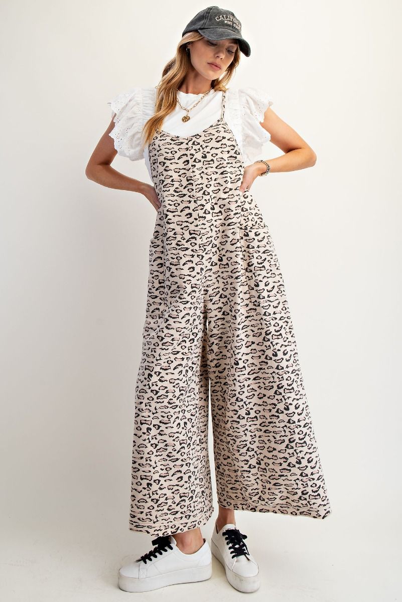 EASEL Animal Print Jumpsuit Khaki