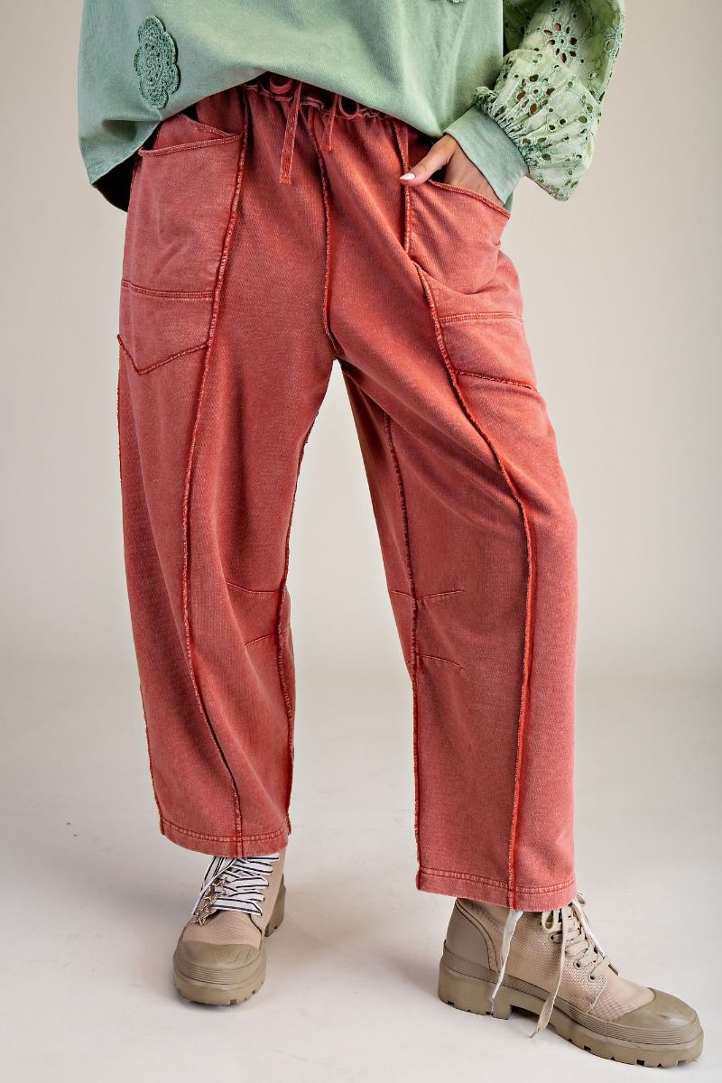 Easel Brick Terry Knit Barrel Pants