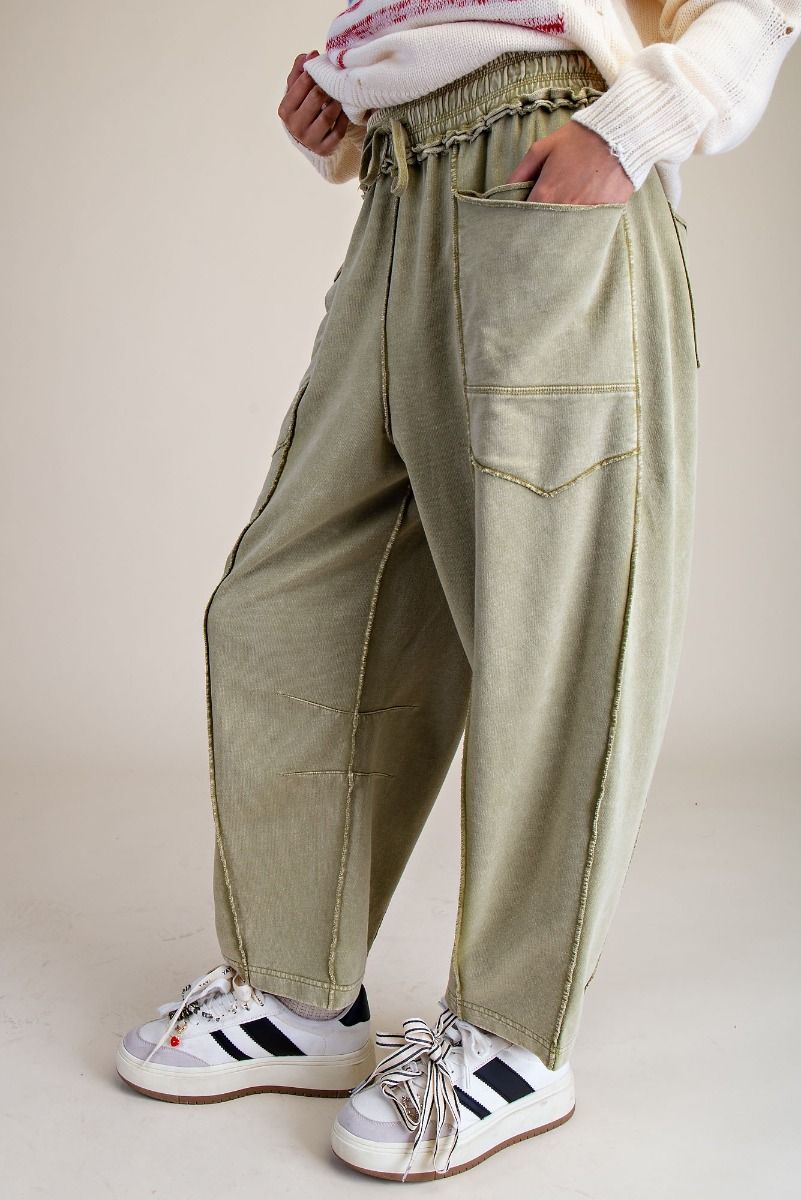 Easel Martini Olive Terry Knit Barrel Pants