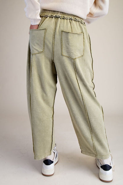 Easel Martini Olive Terry Knit Barrel Pants