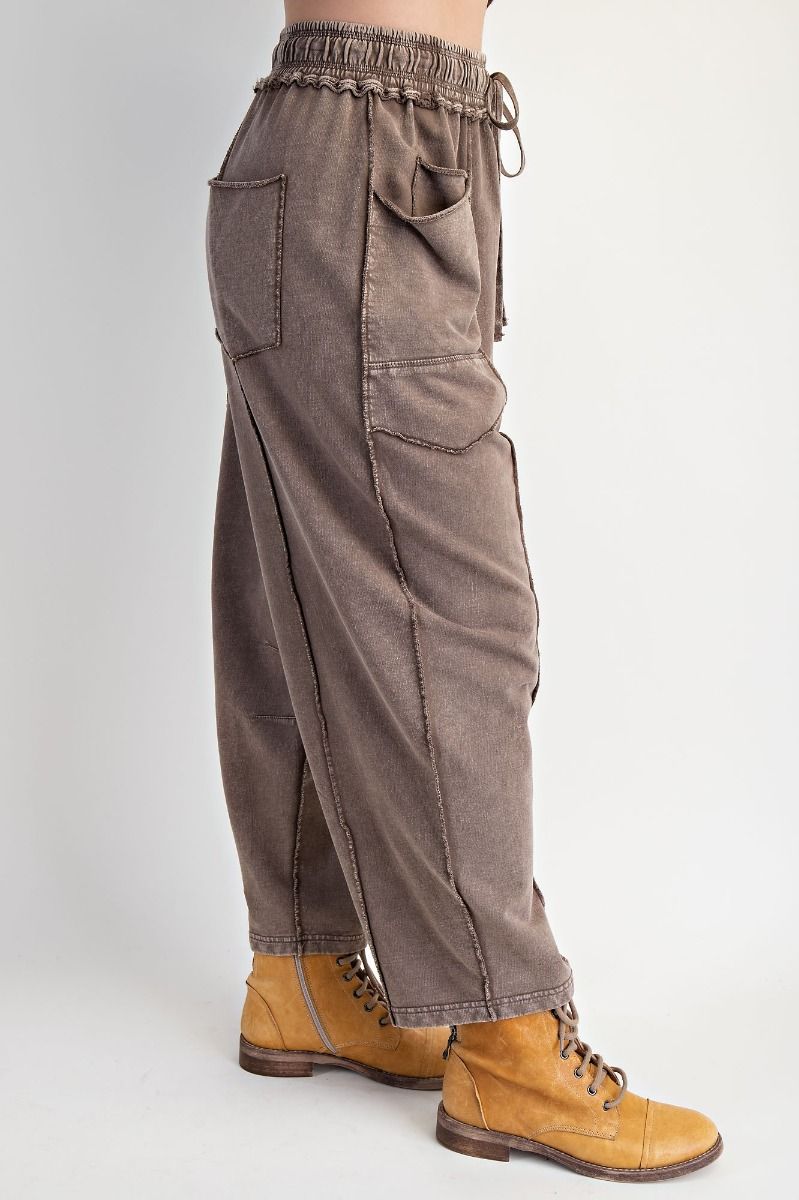 Easel Mocha Terry Knit Barrel Pants