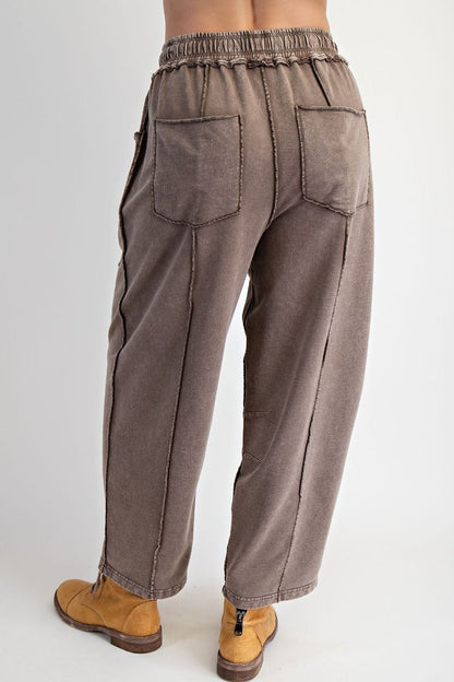 Easel Mocha Terry Knit Barrel Pants
