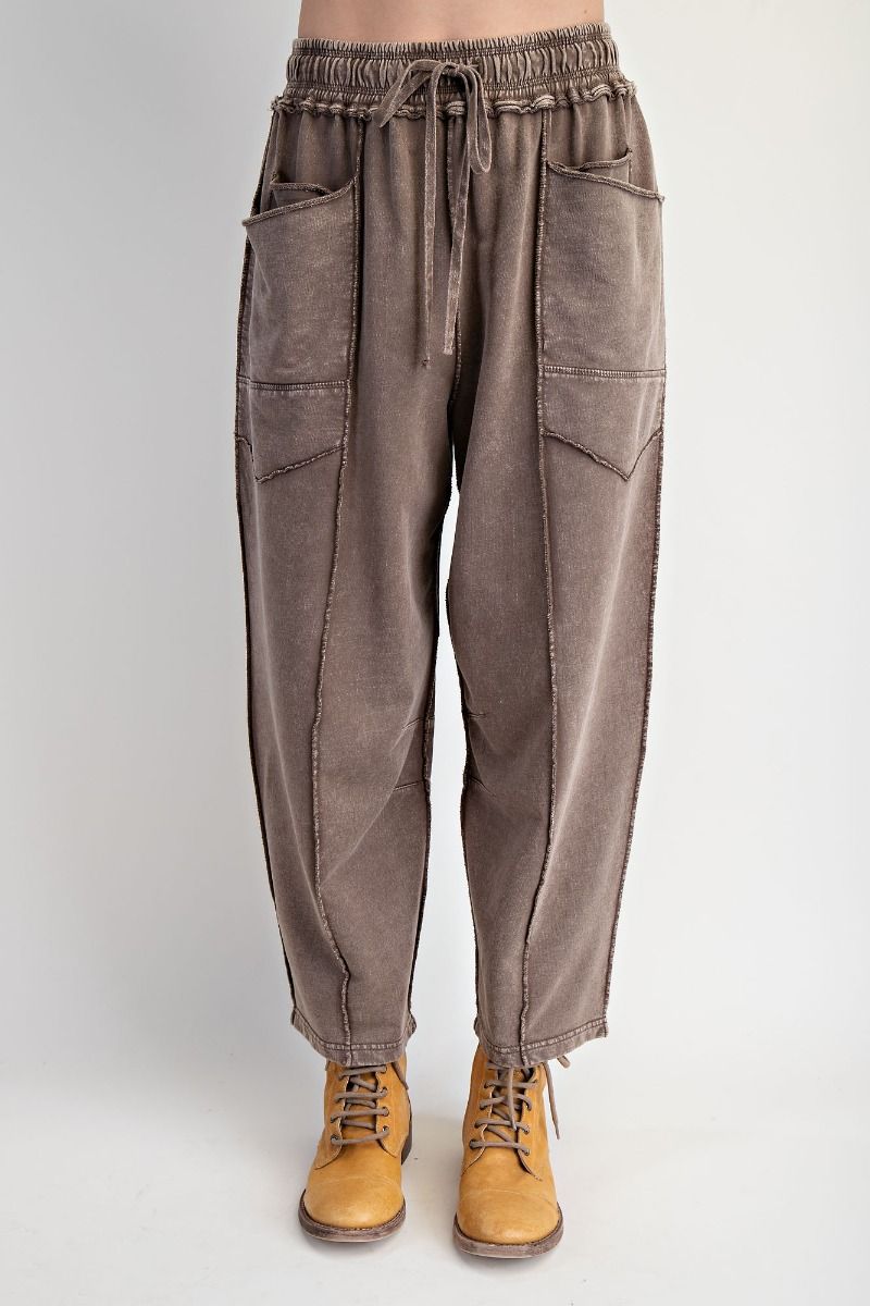 Easel Mocha Terry Knit Barrel Pants