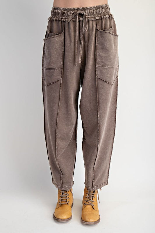 Easel Mocha Terry Knit Barrel Pants
