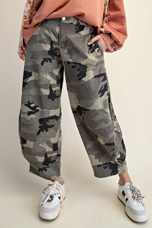 Easel Olive Grey Camo Barrel Pants