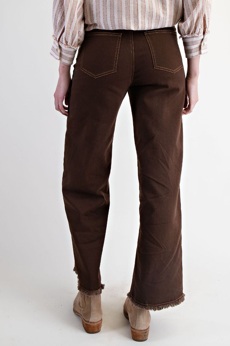 Frayed Bottom Hem Stretch Pants Coffee