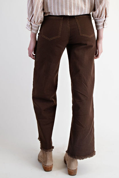 Frayed Bottom Hem Stretch Pants Coffee