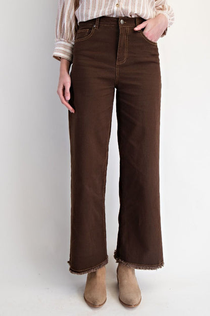 Frayed Bottom Hem Stretch Pants Coffee