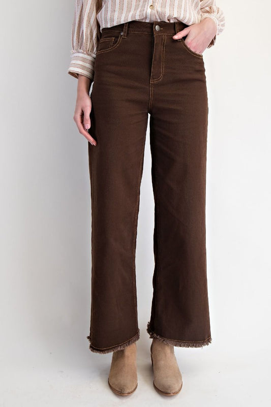 Frayed Bottom Hem Stretch Pants Coffee
