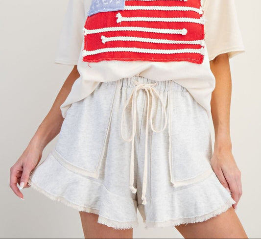 Natural Ruffle Bottom Shorts