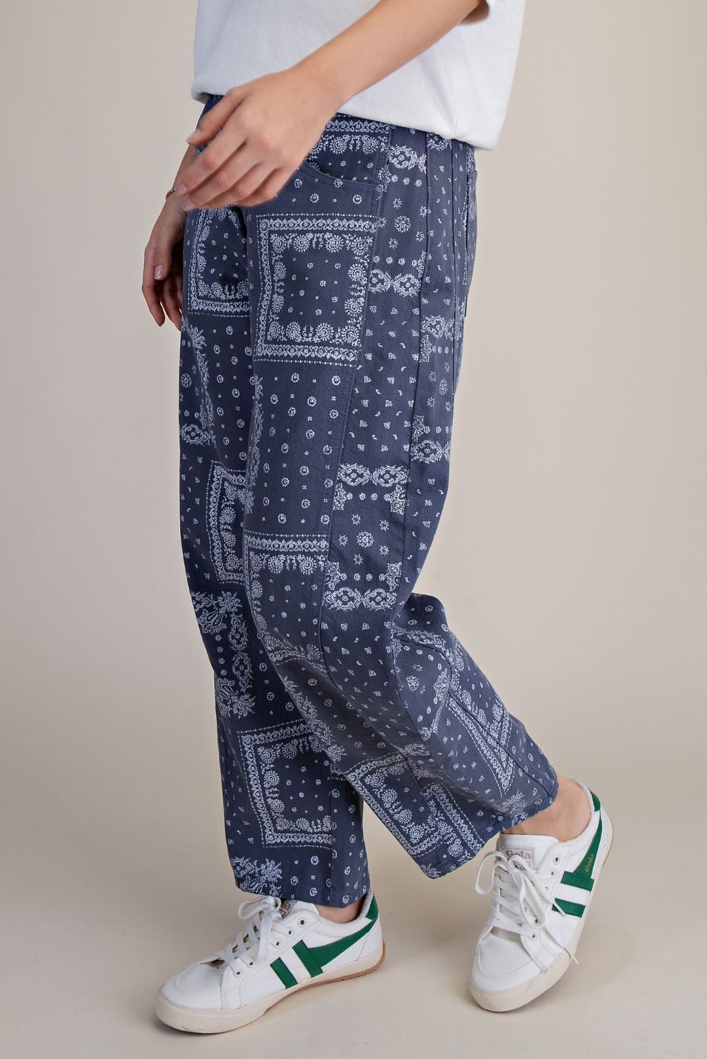 Easel Denim Bandana Print Barrel Pants