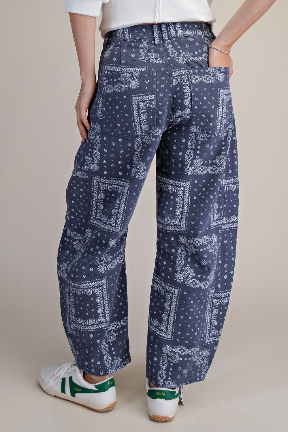 Easel Denim Bandana Print Barrel Pants