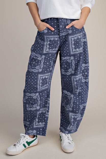 Easel Denim Bandana Print Barrel Pants