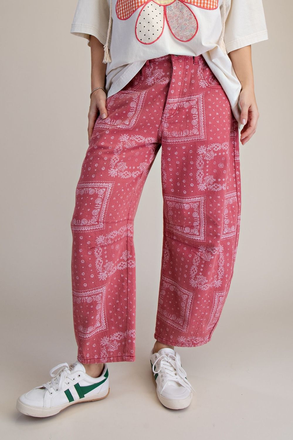 Easel Mauve Bandana Print Barrel Pants