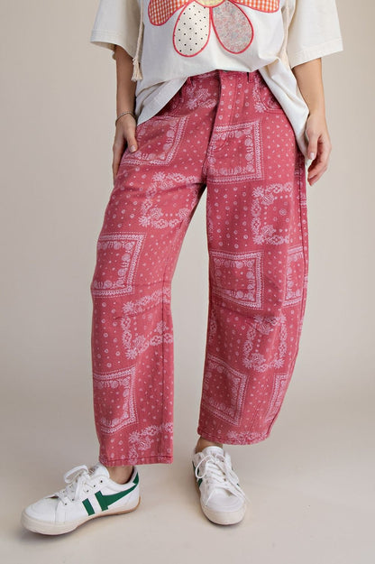 Easel Mauve Bandana Print Barrel Pants