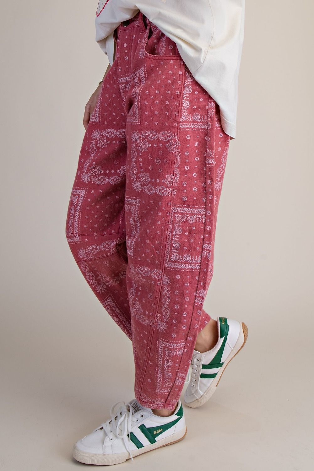 Easel Mauve Bandana Print Barrel Pants