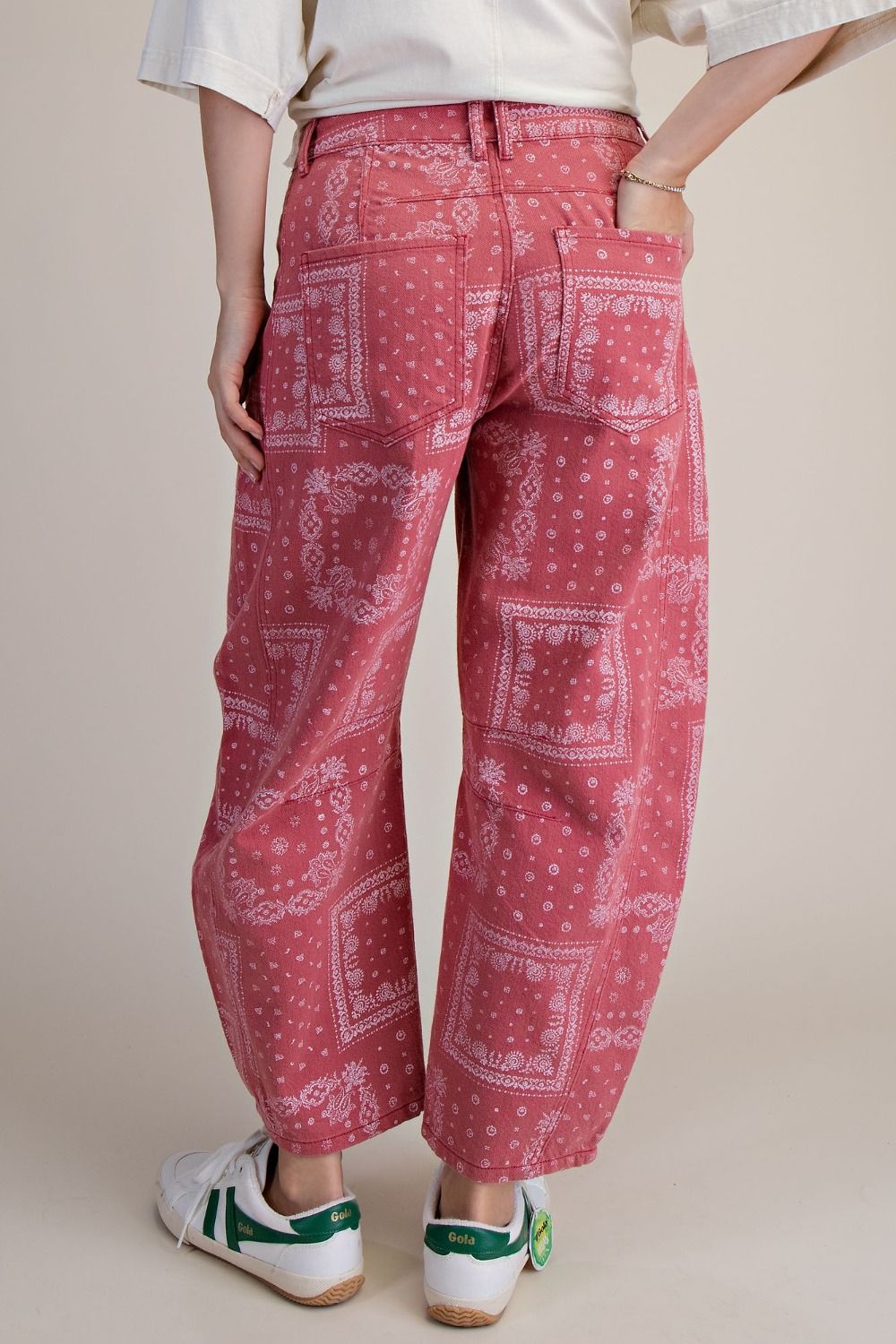 Easel Mauve Bandana Print Barrel Pants