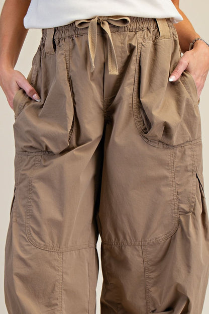 Easel Parachute Cargo Pants Faded Olive