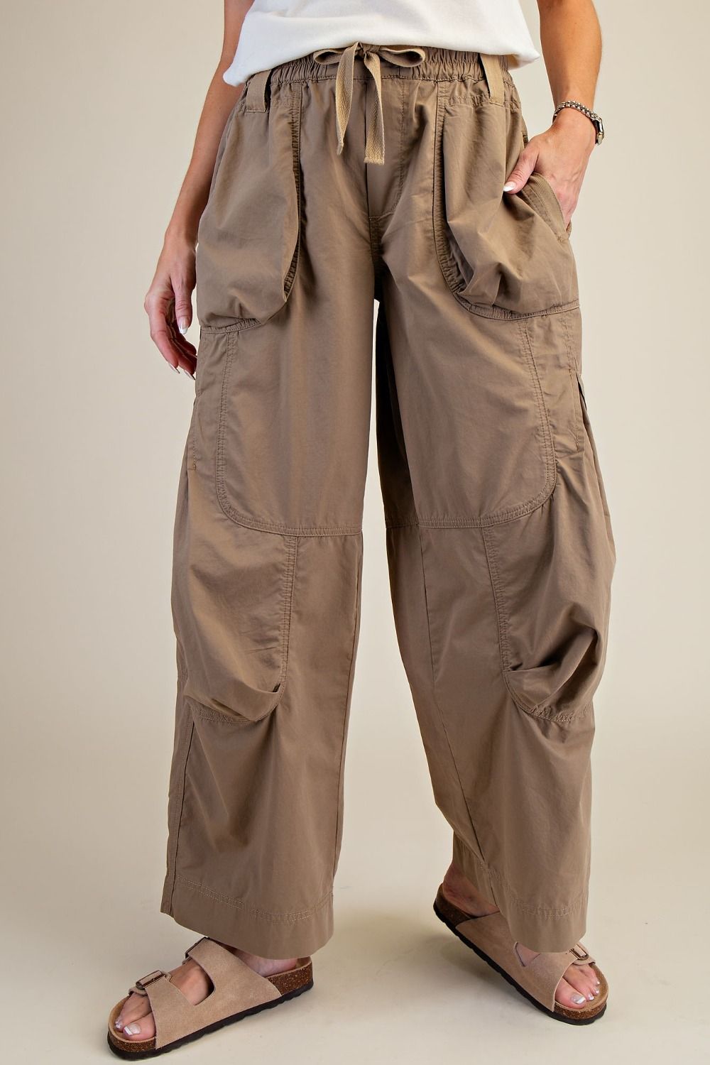 Easel Parachute Cargo Pants Faded Olive