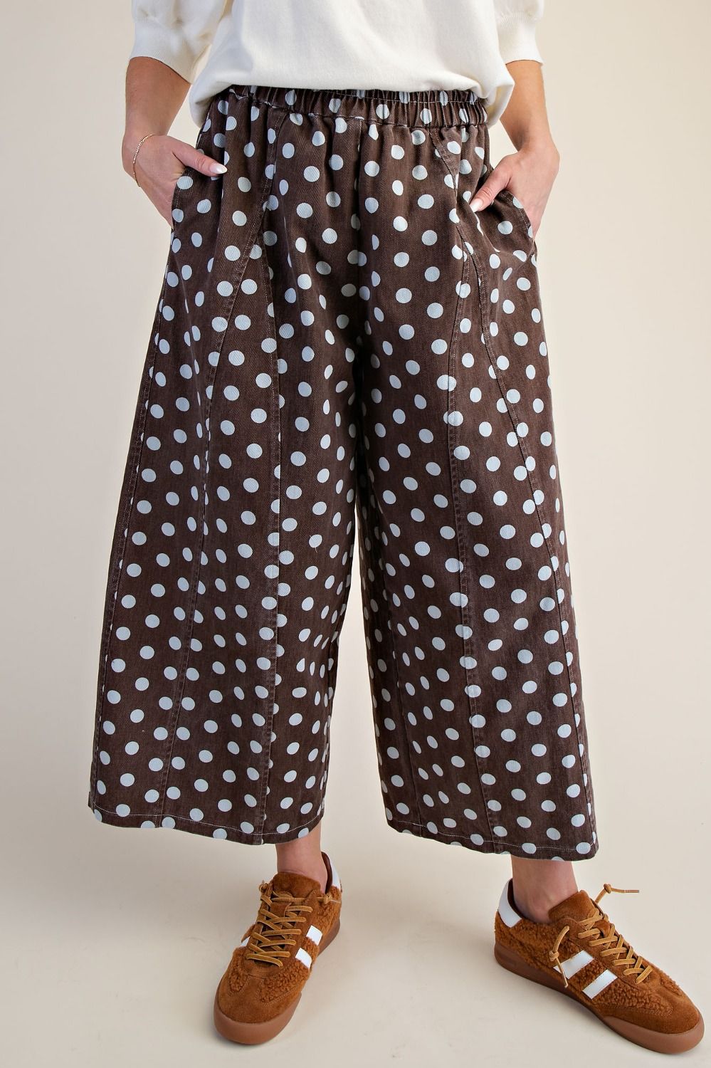 Easel Brown Polka Dot Wide Leg Pants