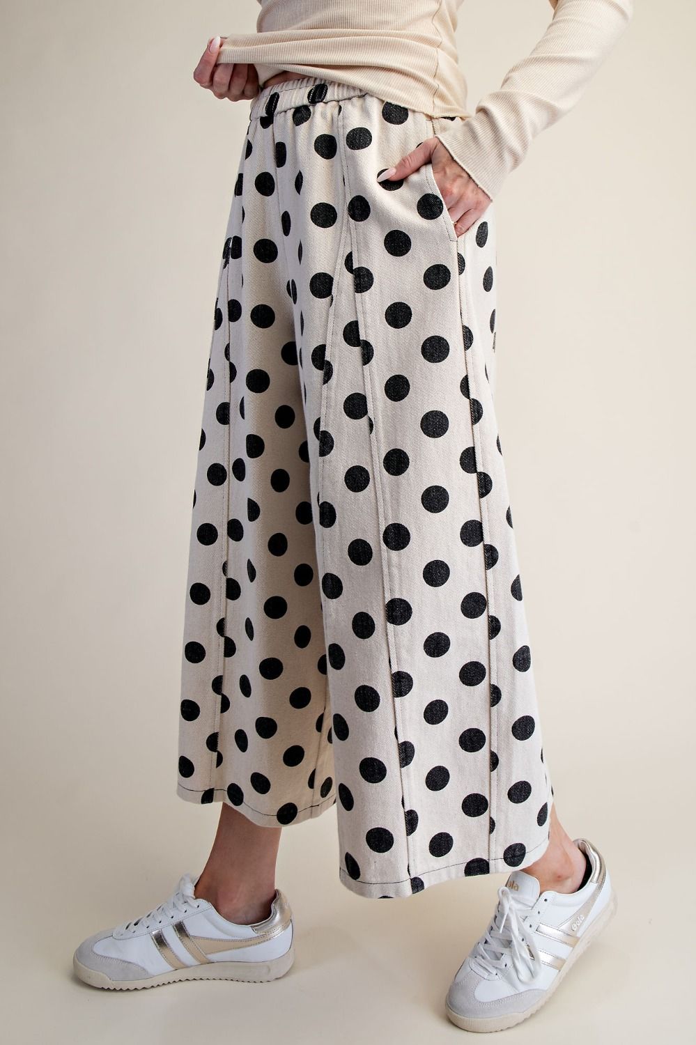 Easel Natural Polka Dot Wide Leg Pants
