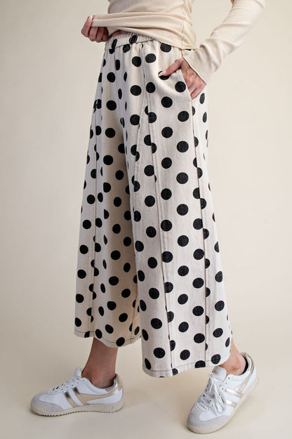 Easel Natural Polka Dot Wide Leg Pants