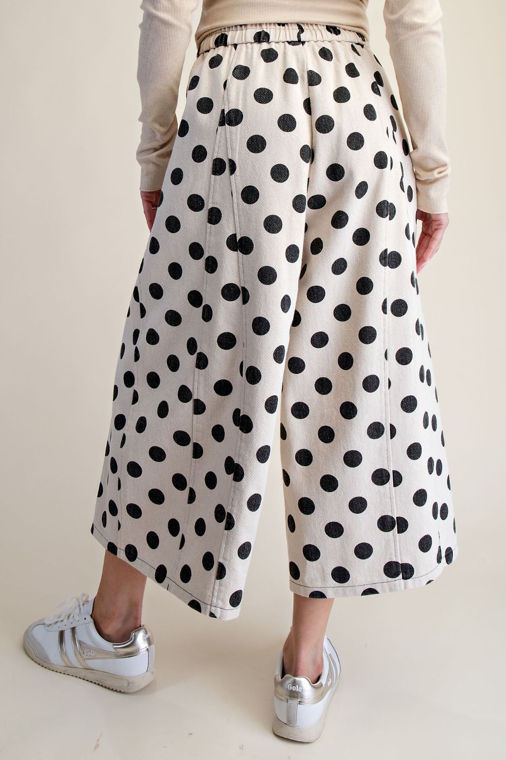 Easel Natural Polka Dot Wide Leg Pants