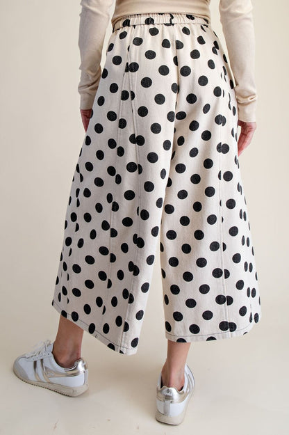 Easel Natural Polka Dot Wide Leg Pants