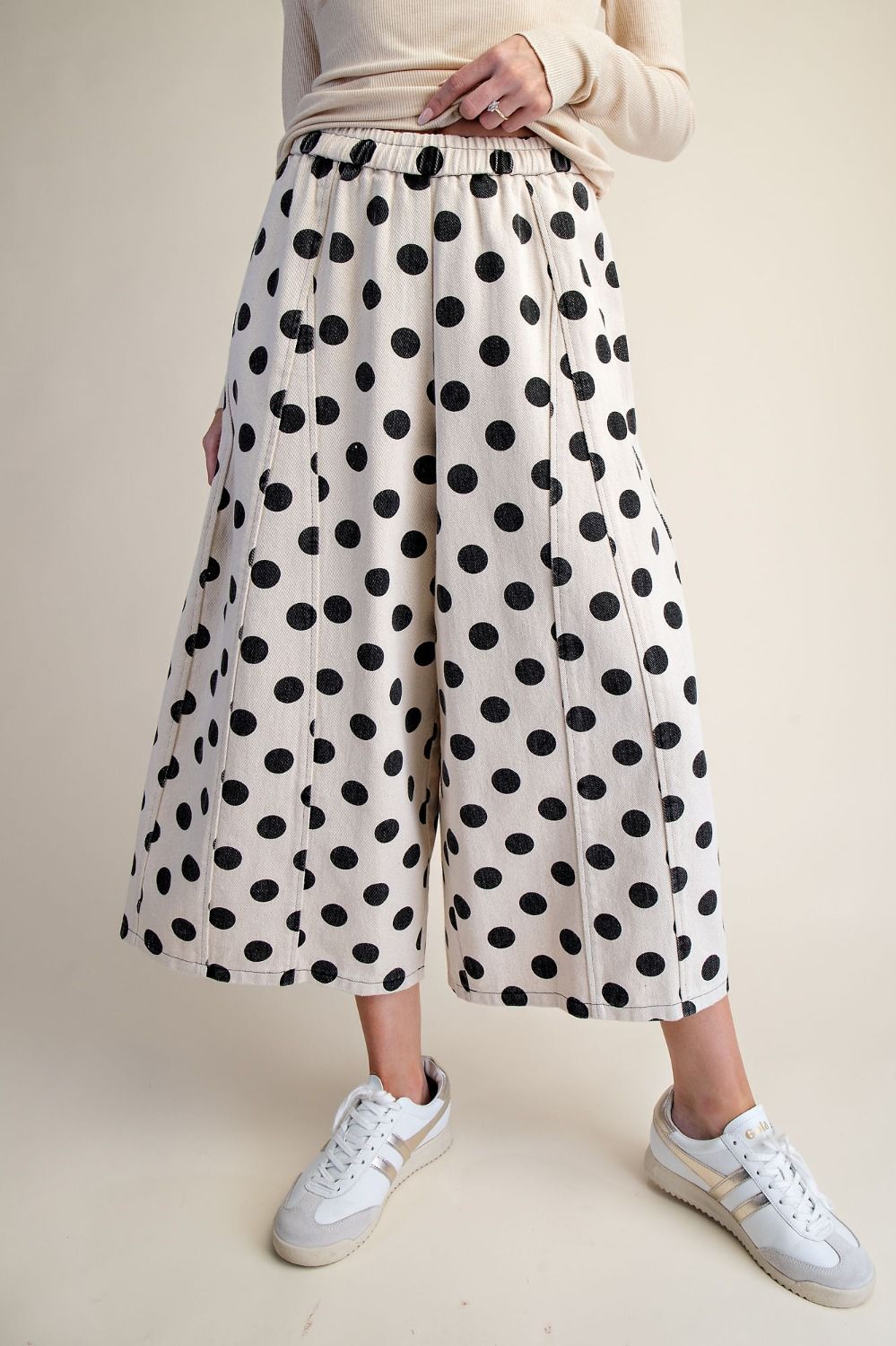 Easel Natural Polka Dot Wide Leg Pants