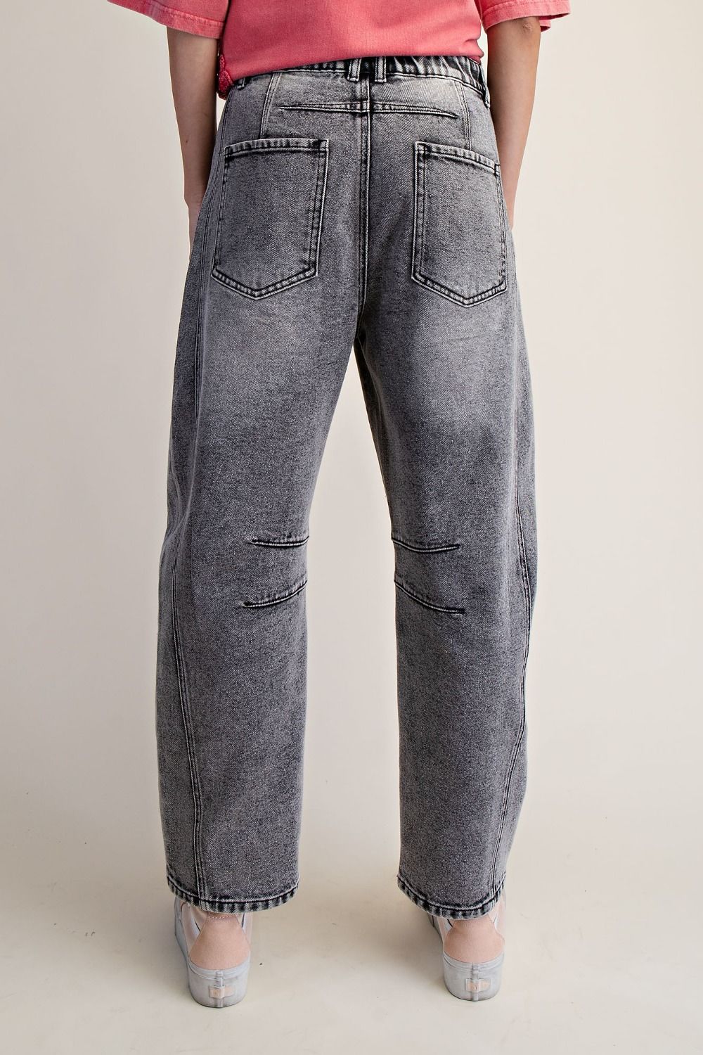 Easel Black Embroidered Star and Stud Barrel Jeans