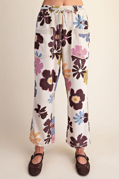Easel Khaki Floral Print Pants