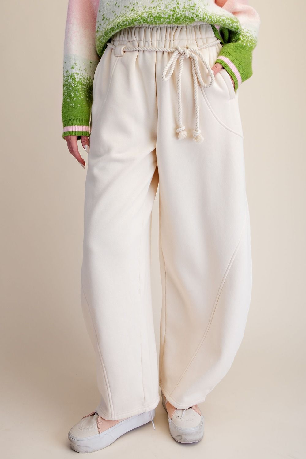 Easel Ivory Barrel Pants