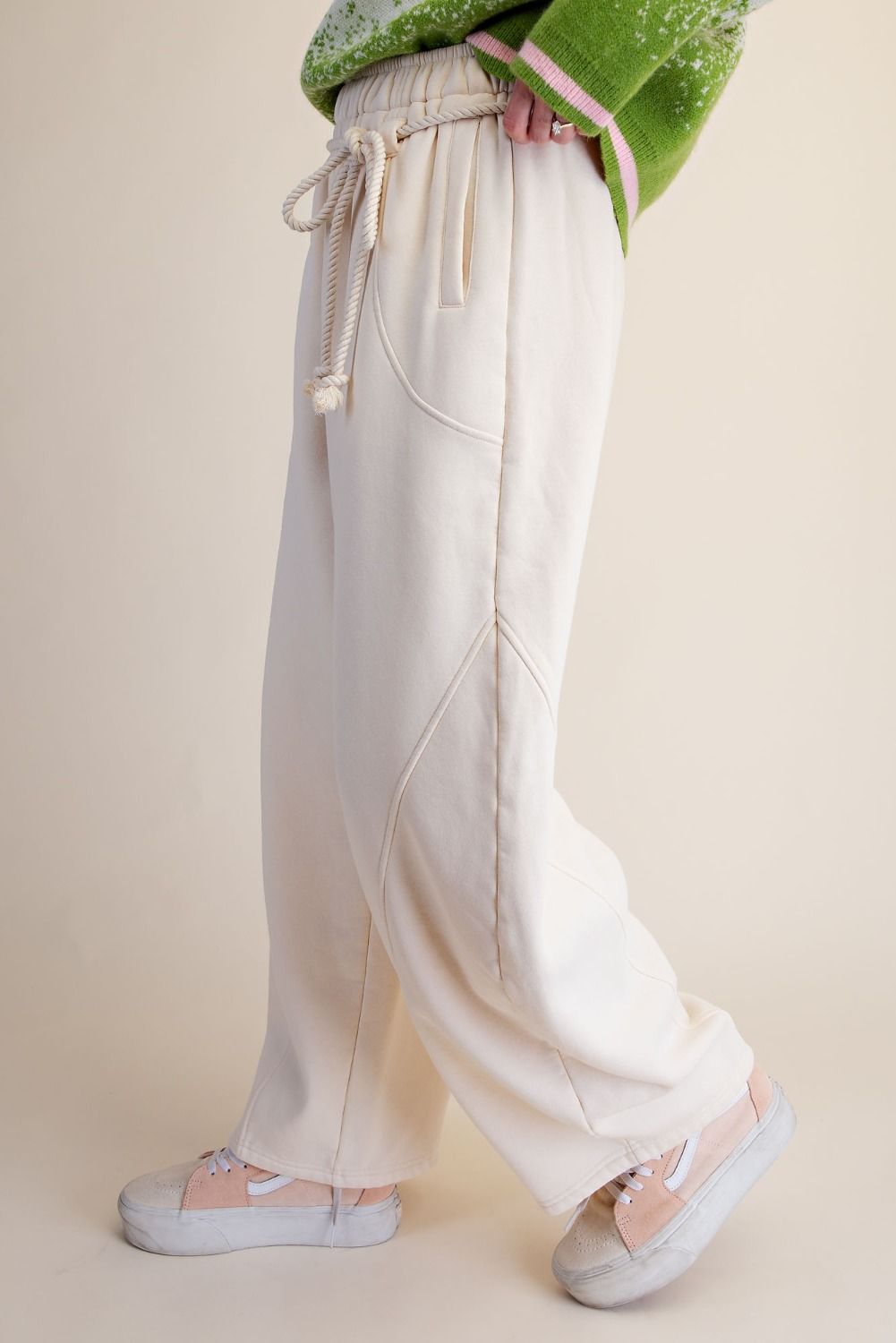 Easel Ivory Barrel Pants