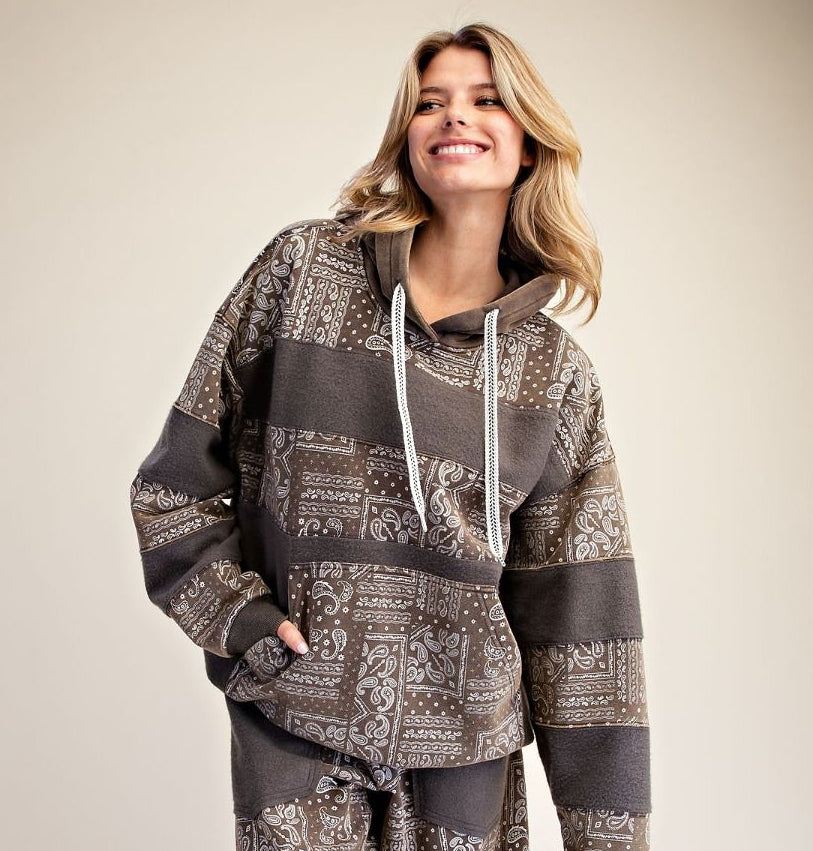 Easel Ash Bandana Print Hoodie