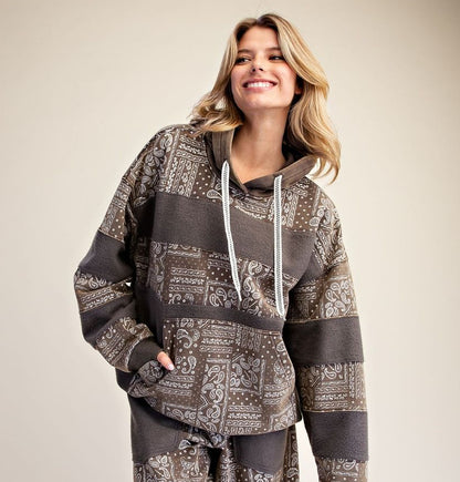 Easel Ash Bandana Print Hoodie