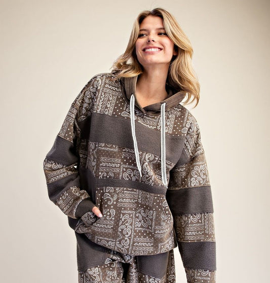 Easel Ash Bandana Print Hoodie