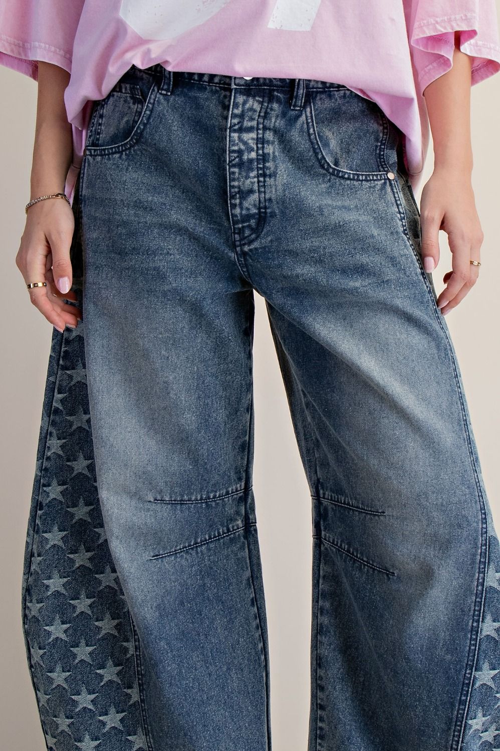 Easel Star Denim Barrel Jeans
