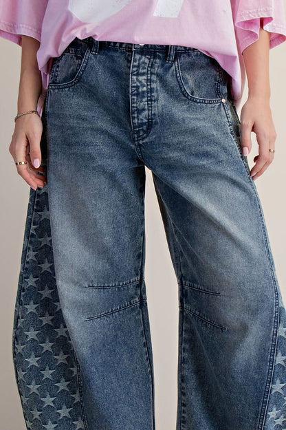 Easel Star Denim Barrel Jeans