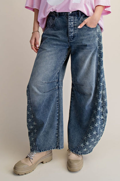 Easel Star Denim Barrel Jeans