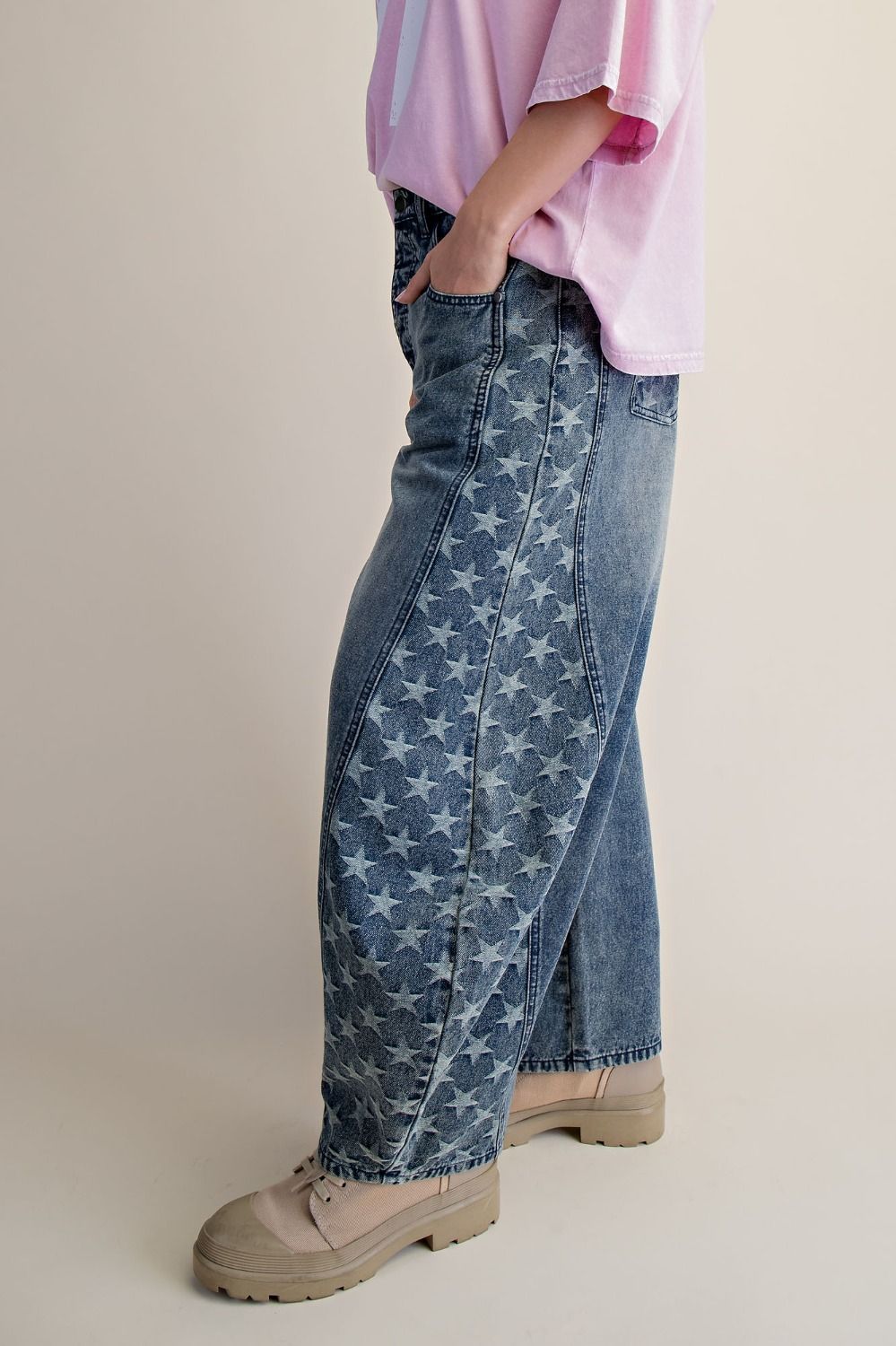 Easel Star Denim Barrel Jeans