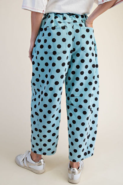 Easel Aqua Blue Dot Barrel Pants