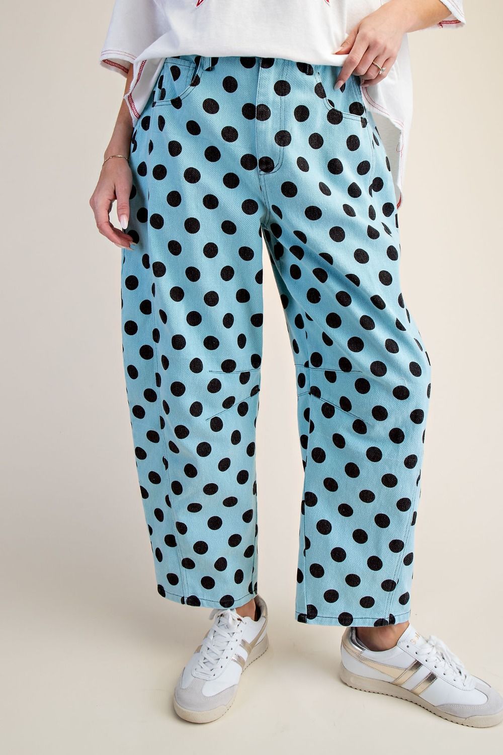 Easel Aqua Blue Dot Barrel Pants